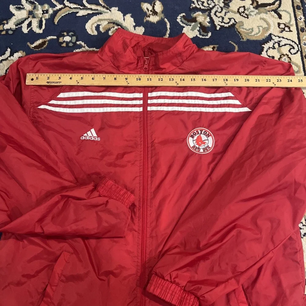 VTG Adidas Boston Red Sox Windbreaker Jacket L Red Full Zip MLB Fan Apparel EUC